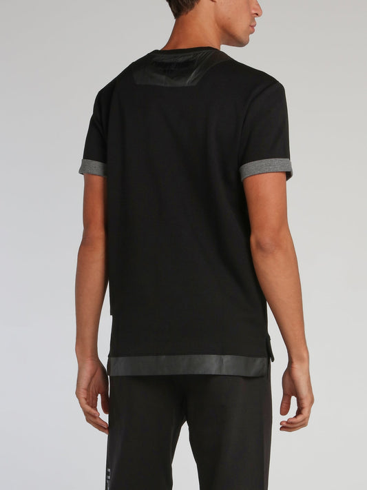 Black Leather Panel T-Shirt