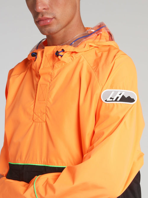 Orange Logo Patch Hooded Windbreaker