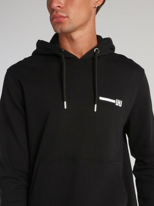 Black Typography Drawstring Hoodie