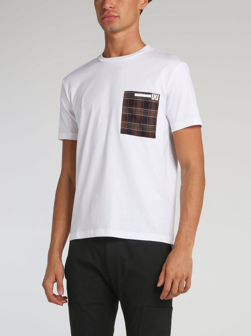 White Check Pocket Crewneck T-Shirt