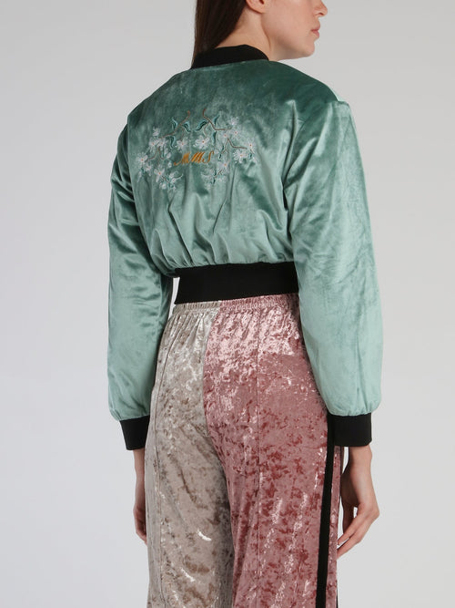 Green Embroidered Short Bomber Jacket