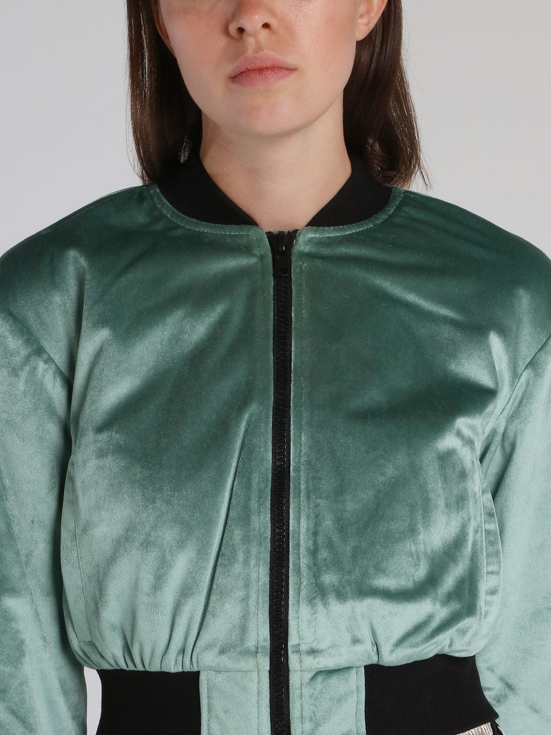 Green Embroidered Short Bomber Jacket