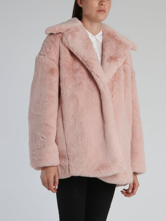 Off Pink Oversized Faux-Fur Coat