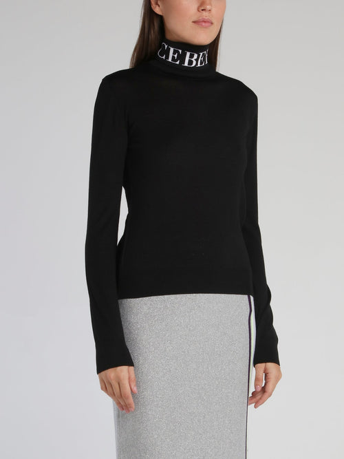 Black Logo Knitted Turtleneck Top