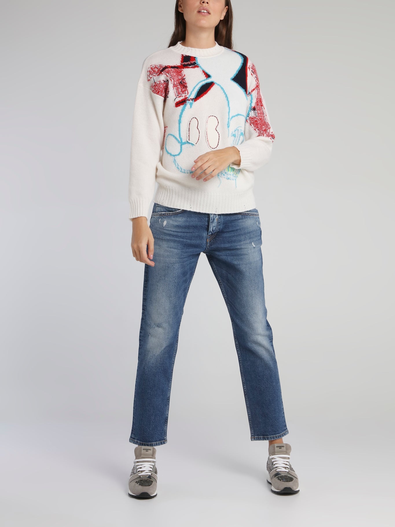 Mickey Mouse White Contrast Sweater