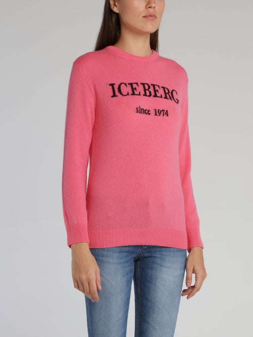 Pink Logo Cashmere Knitted Sweater