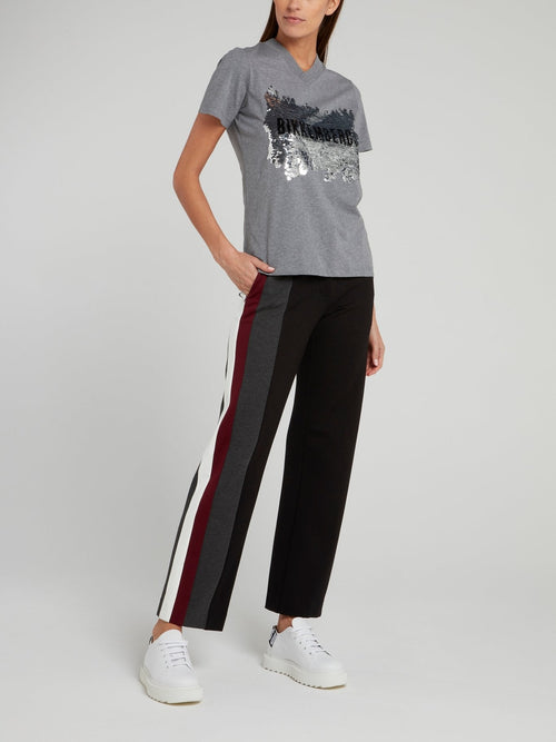 Black Side Stripe Wide Leg Trousers