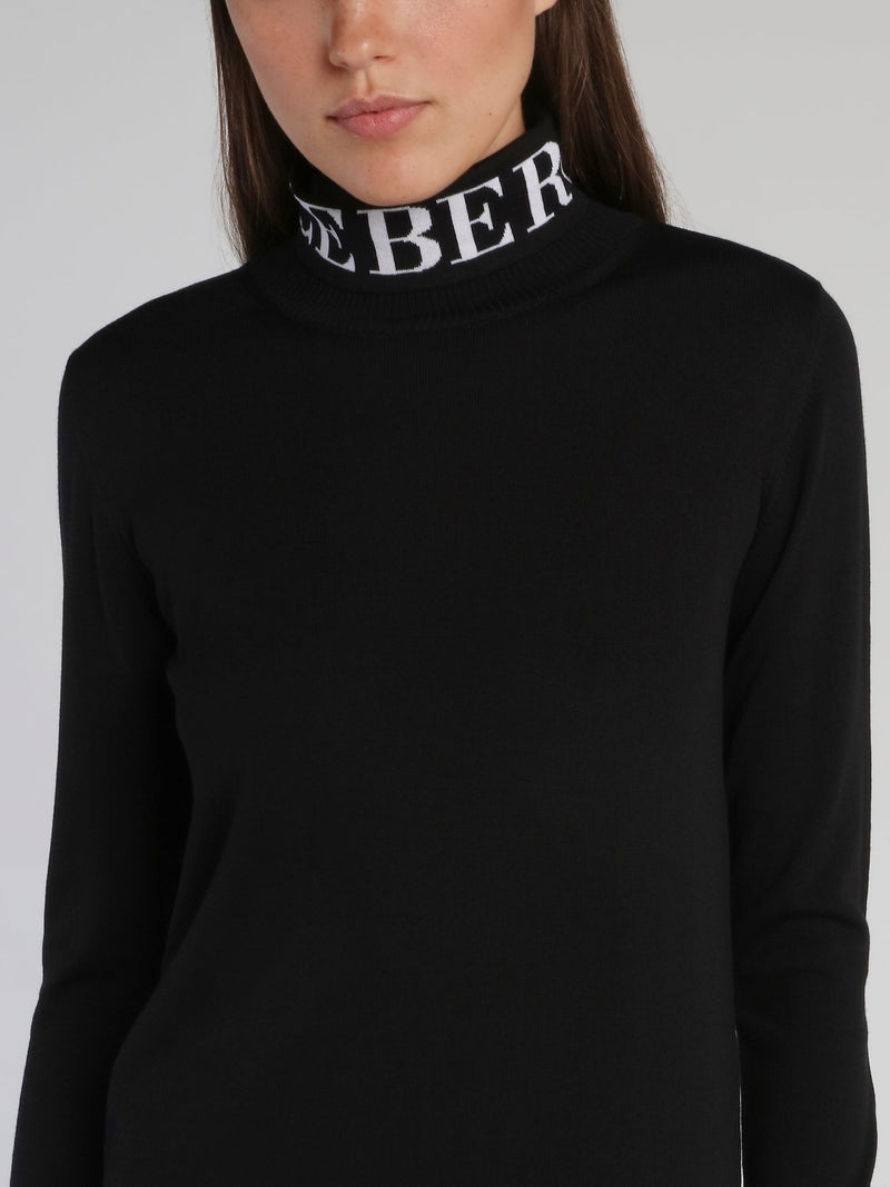 Black Logo Turtleneck Knitted Dress