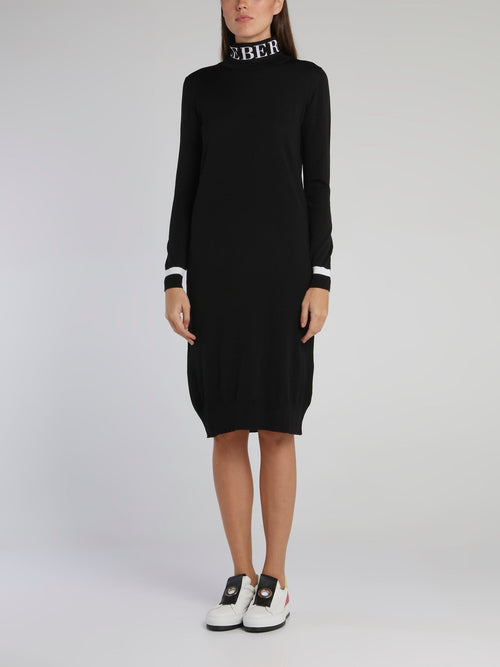 Black Logo Turtleneck Knitted Dress