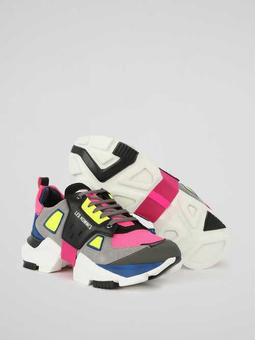 Colour Block Mesh Panel Platform Sneakers