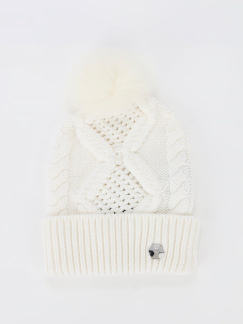 White Ribbed Pom Pom Beanie