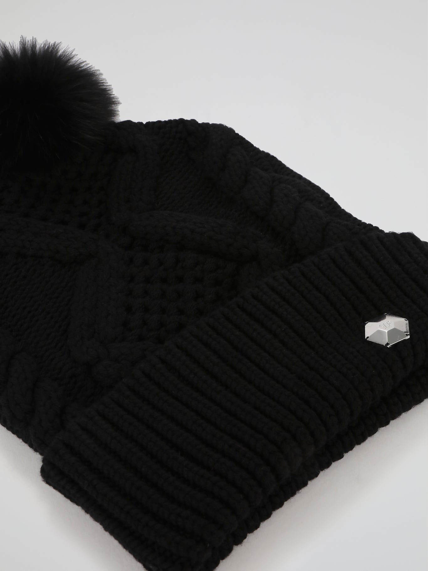 Black Ribbed Pom Pom Beanie