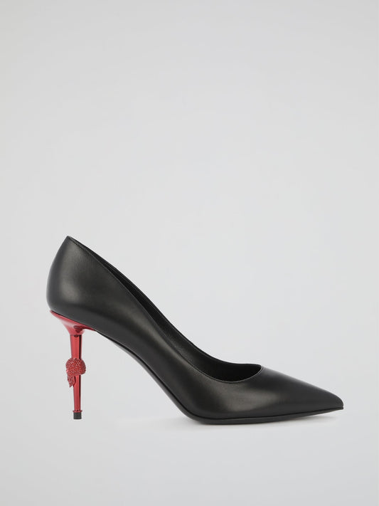 Black Skull Mid-Heel Pumps