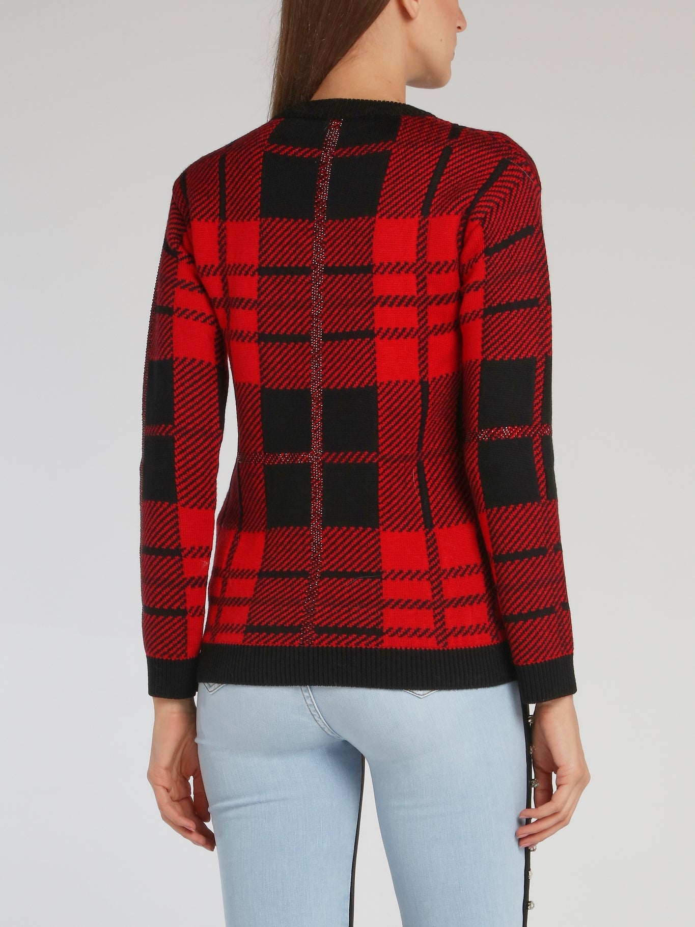 Red Embroidered Tartan Pullover