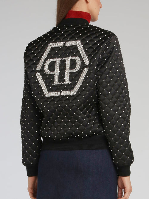 Black Crystal Embellished Bomber Jacket