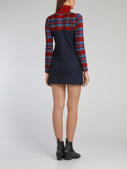 Strass Logo Tartan Mini Dress