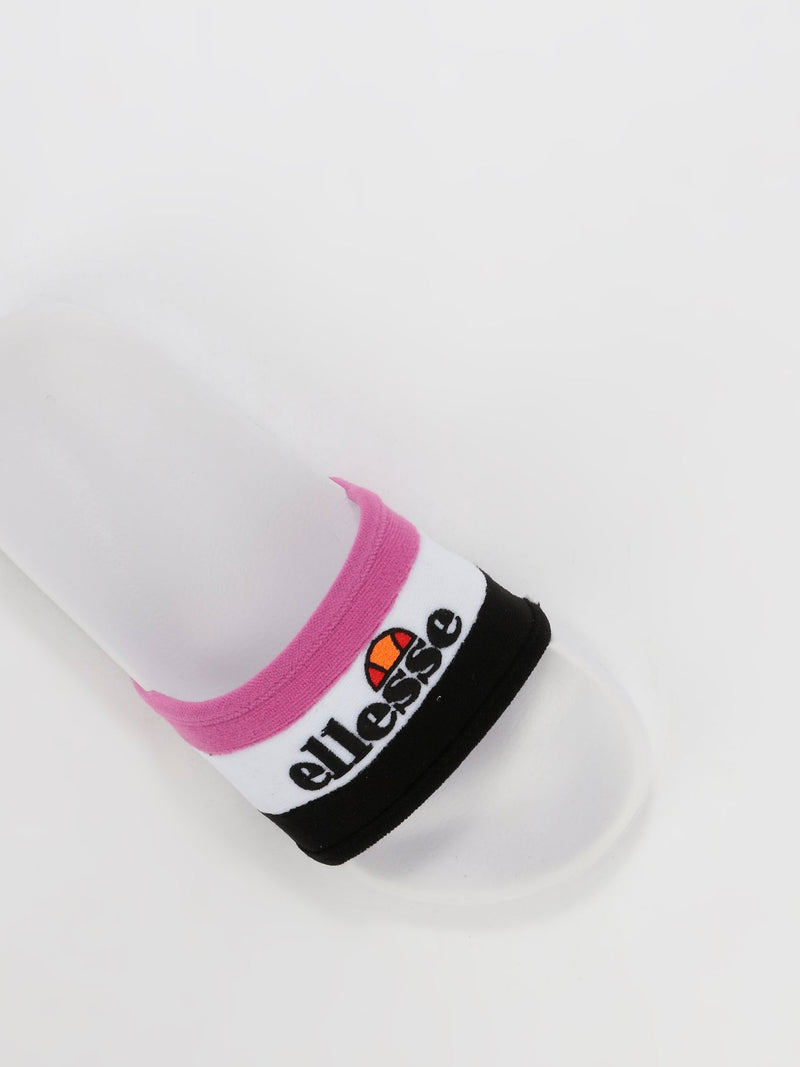 Borgaro White Logo Stripe Slides