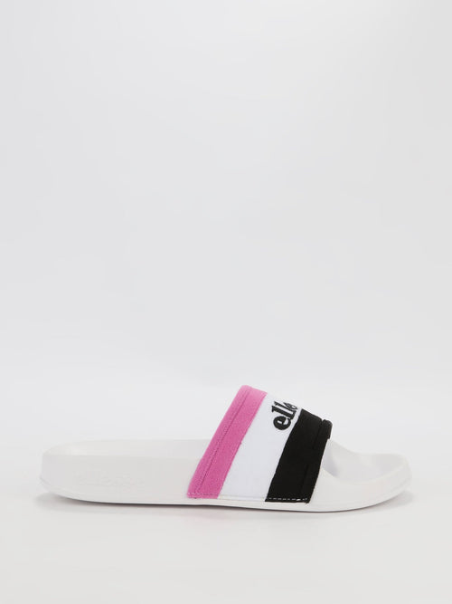 Borgaro White Logo Stripe Slides