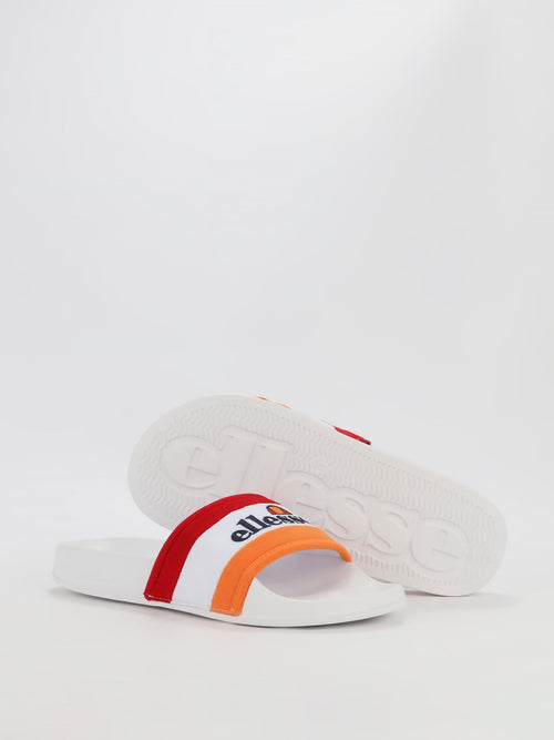 Borgaro White Logo Stripe Slides