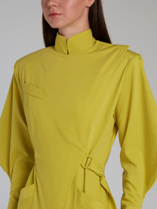 Chartreuse Belted Cotton Jumpsuit