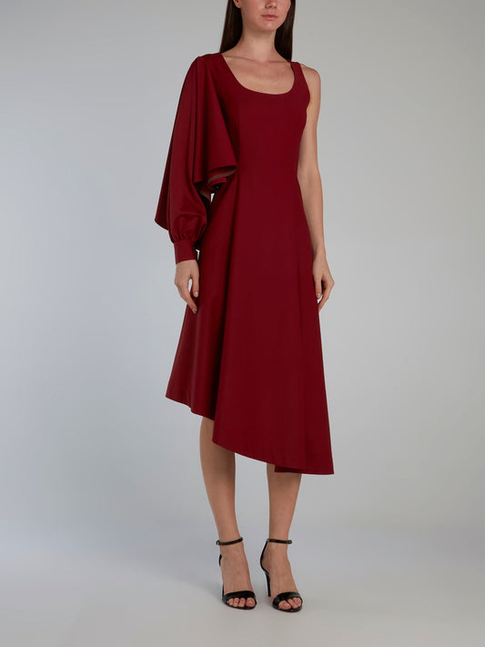 Burgundy Single Sleeve Scoop Neck Dress