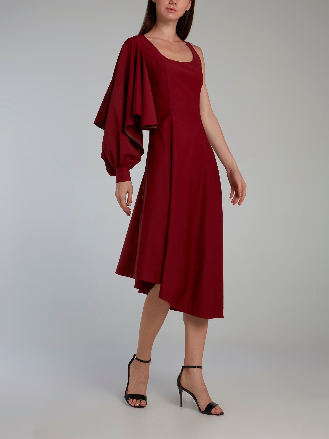 Burgundy Single Sleeve Scoop Neck Dress