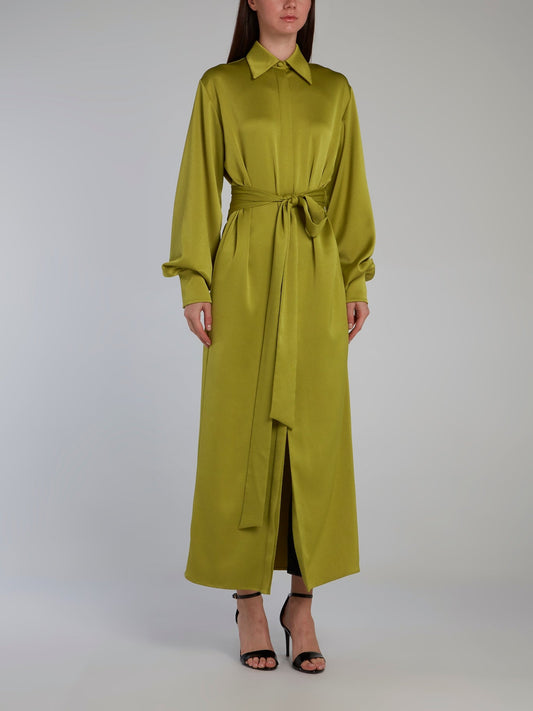 Chartreuse Tie Front Shirt Dress
