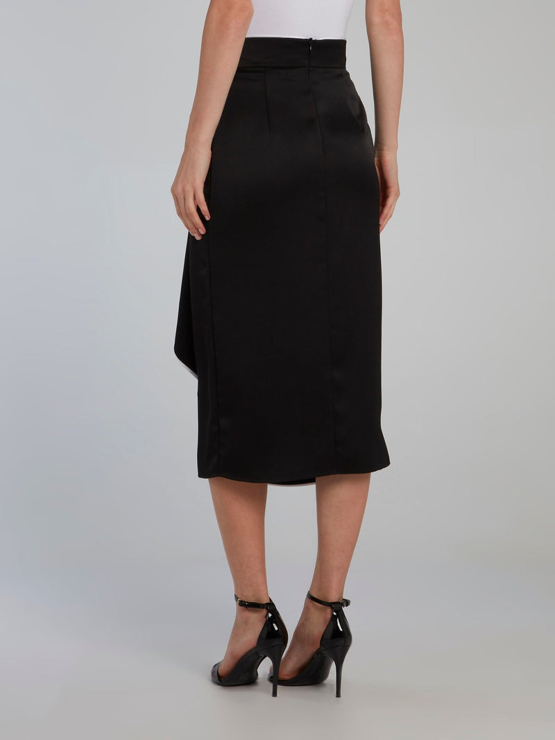 Black Draped Midi Skirt