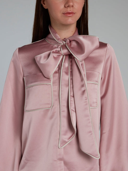 Pink Bow Tie Bishop Sleeve Shirt