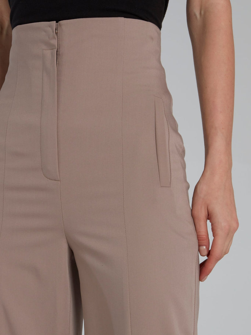 Beige High Rise Straight Pants