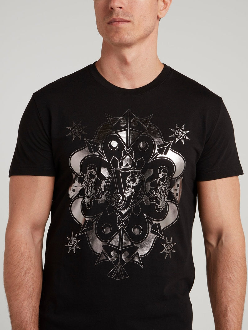 Black with Metallic Monogram Print T-Shirt