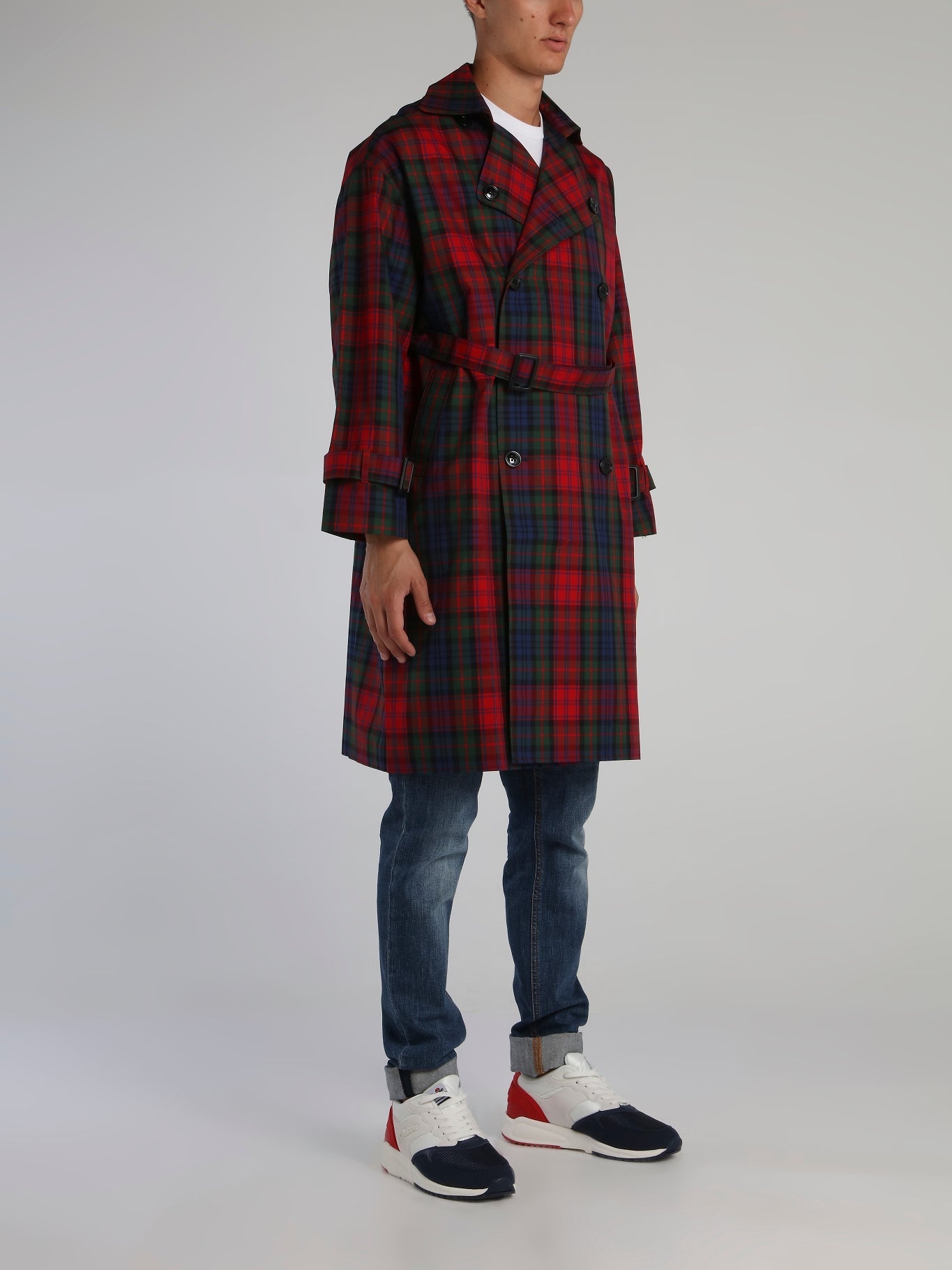 Oversized Scotland Check Trench Coat