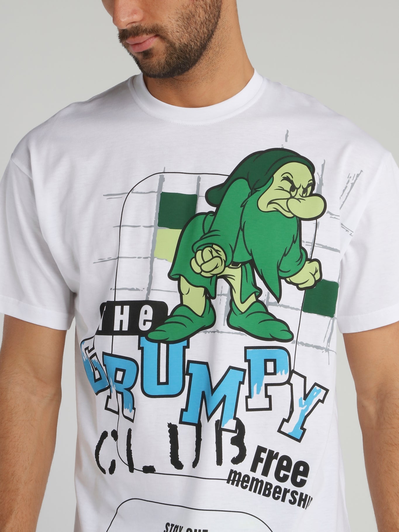 Grumpy White Graphic Print T-Shirt