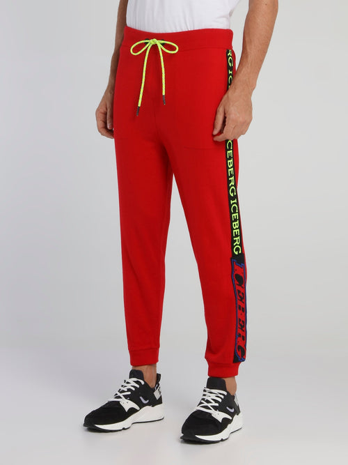 Red Side Logo Drawstring Knitted Trousers