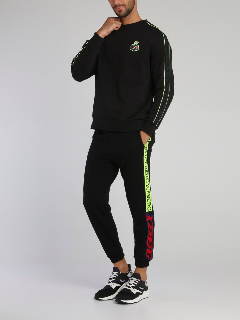 Black Side Logo Drawstring Knitted Trousers