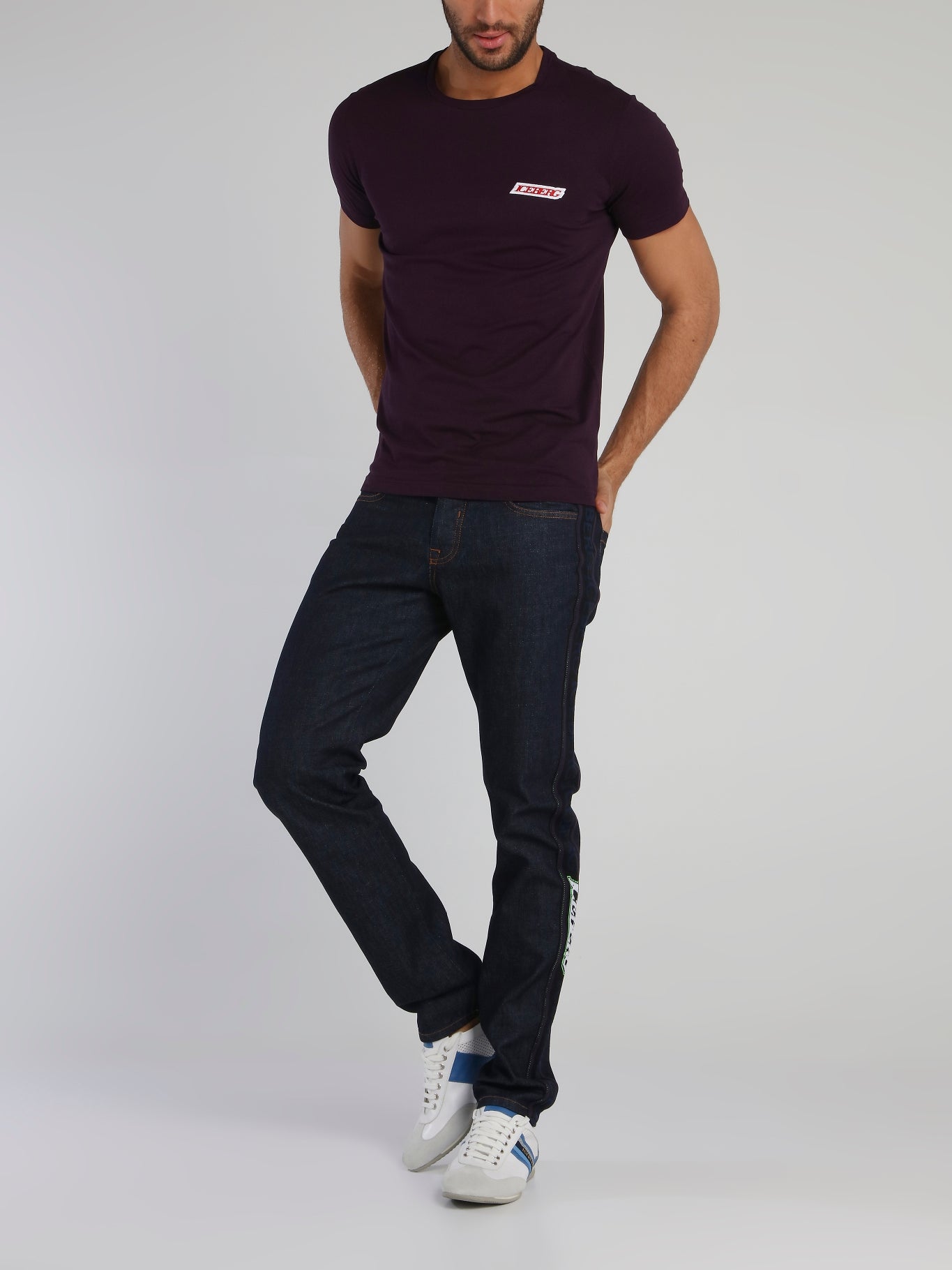 Purple Embroidered Logo Crewneck T-Shirt