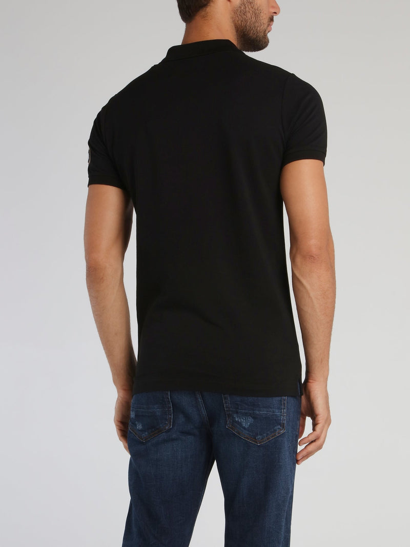 Black Polo Shirt With Sleeve Patched Logo