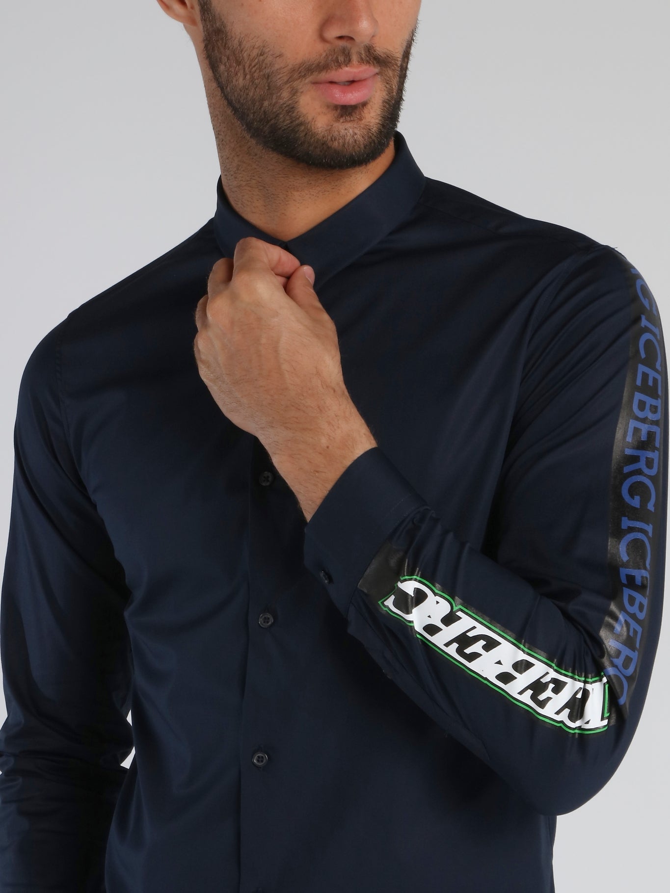 Navy Logo Tape Button Up Shirt