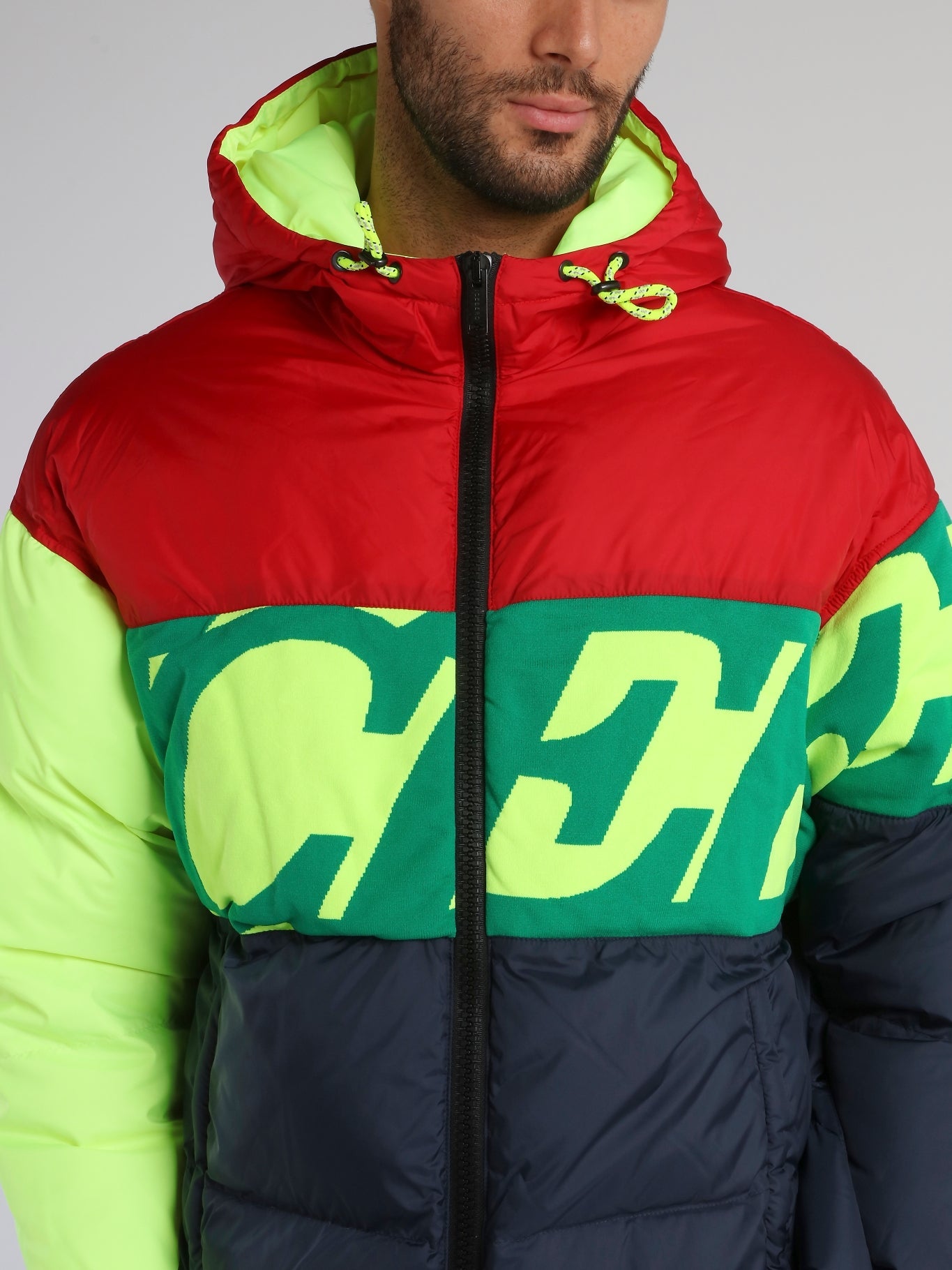 Colour Block Removable Hood Puffer Jacket