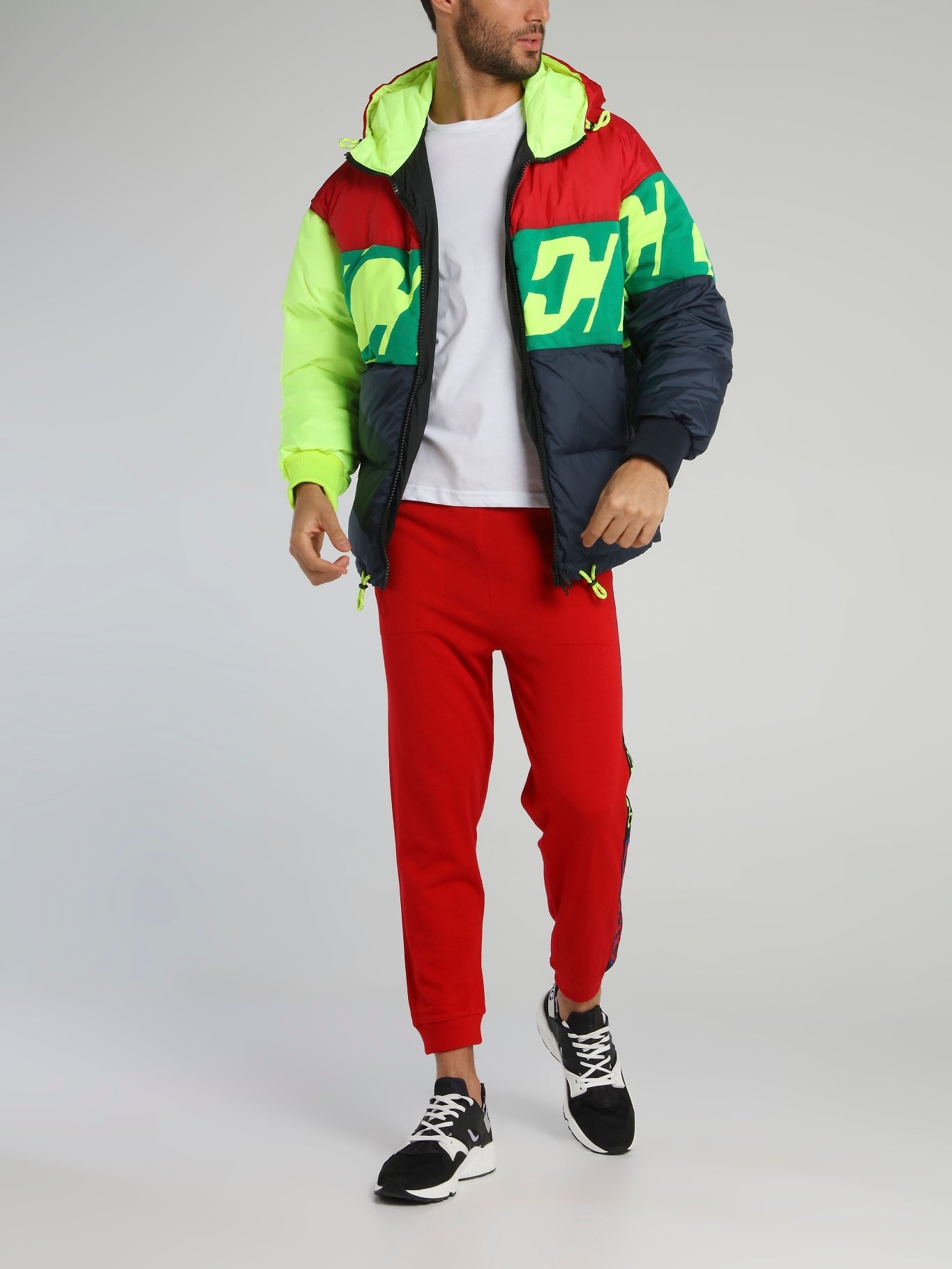 Colour Block Removable Hood Puffer Jacket