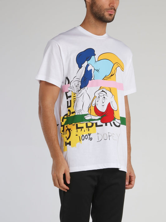 Dopey White Graphic Print T-Shirt