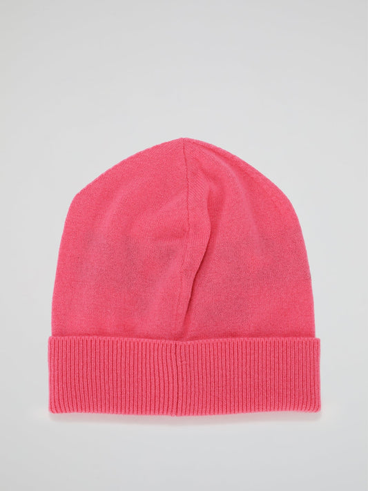Pink Logo Cashmere Knitted Beanie