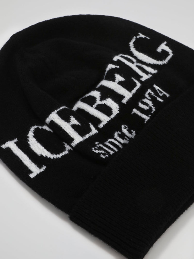 Black Logo Cashmere Knitted Beanie