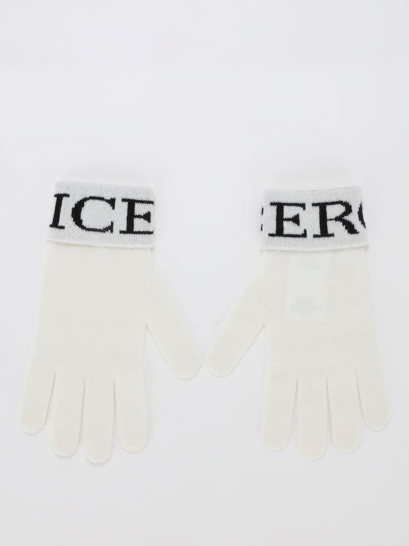 White Logo Cashmere Knitted Gloves