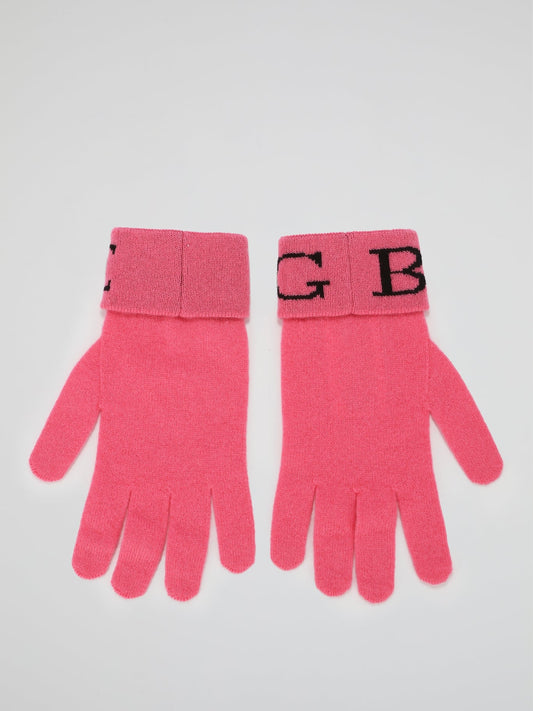 Pink Logo Cashmere Knitted Gloves