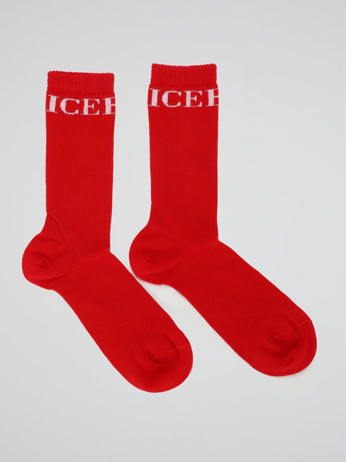 Red Classic Logo High Socks