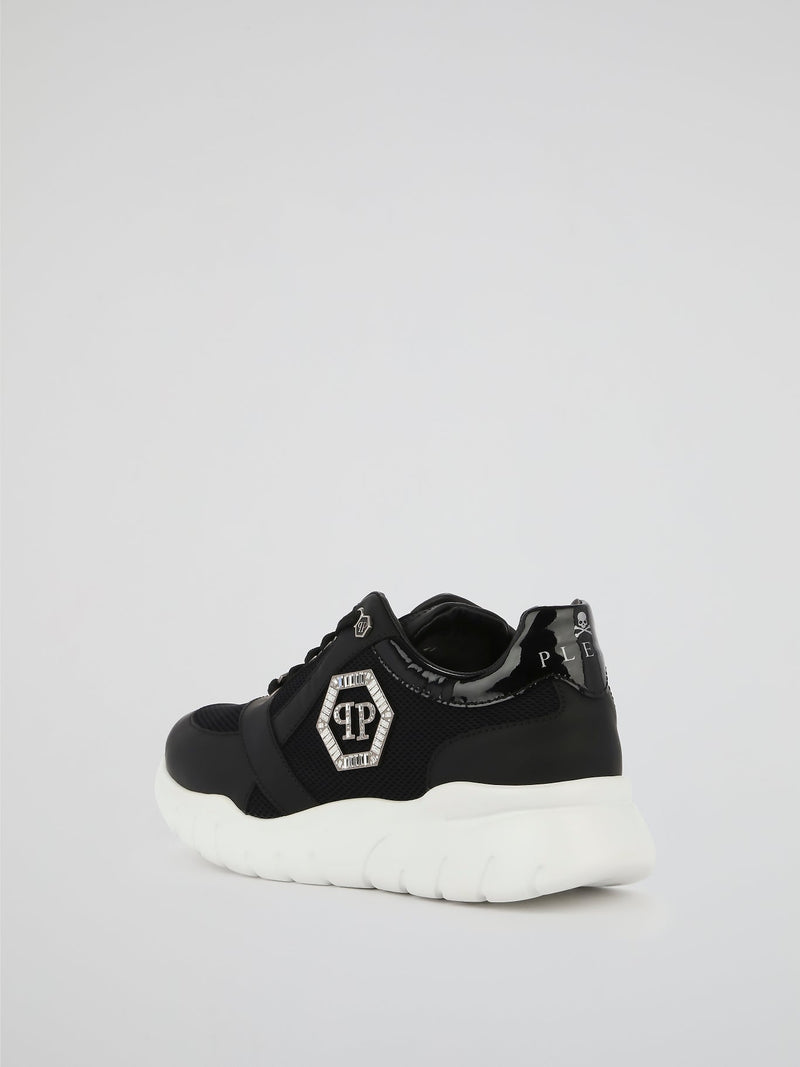 Black Crystal Monogram Mesh Panel Sneakers