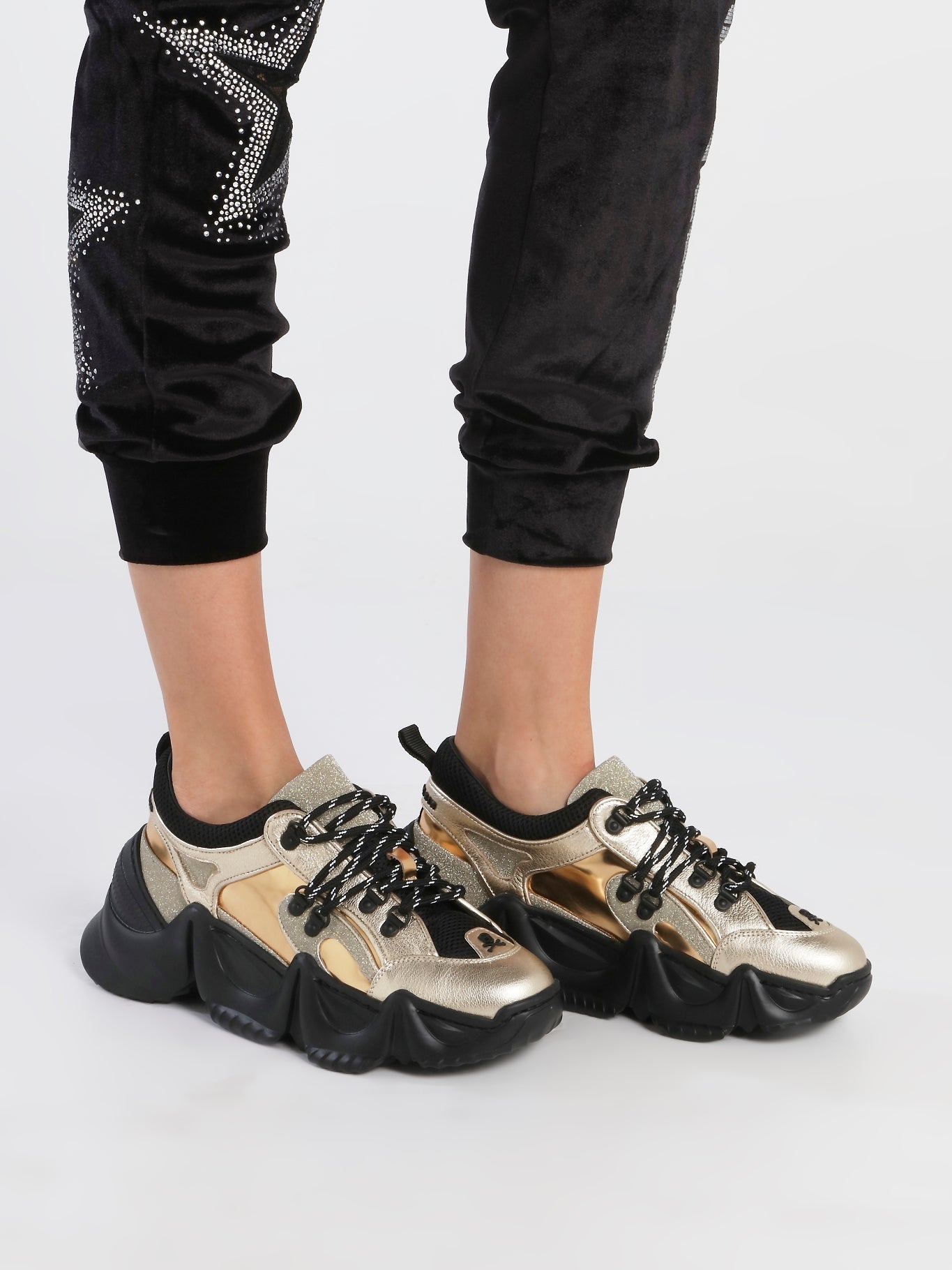 Runner Crystal Gold Chunky Sneakers