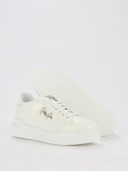 White Patent Leather Platform Sneakers