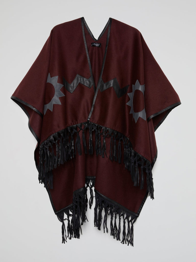 Burgundy Fringe Hem Poncho